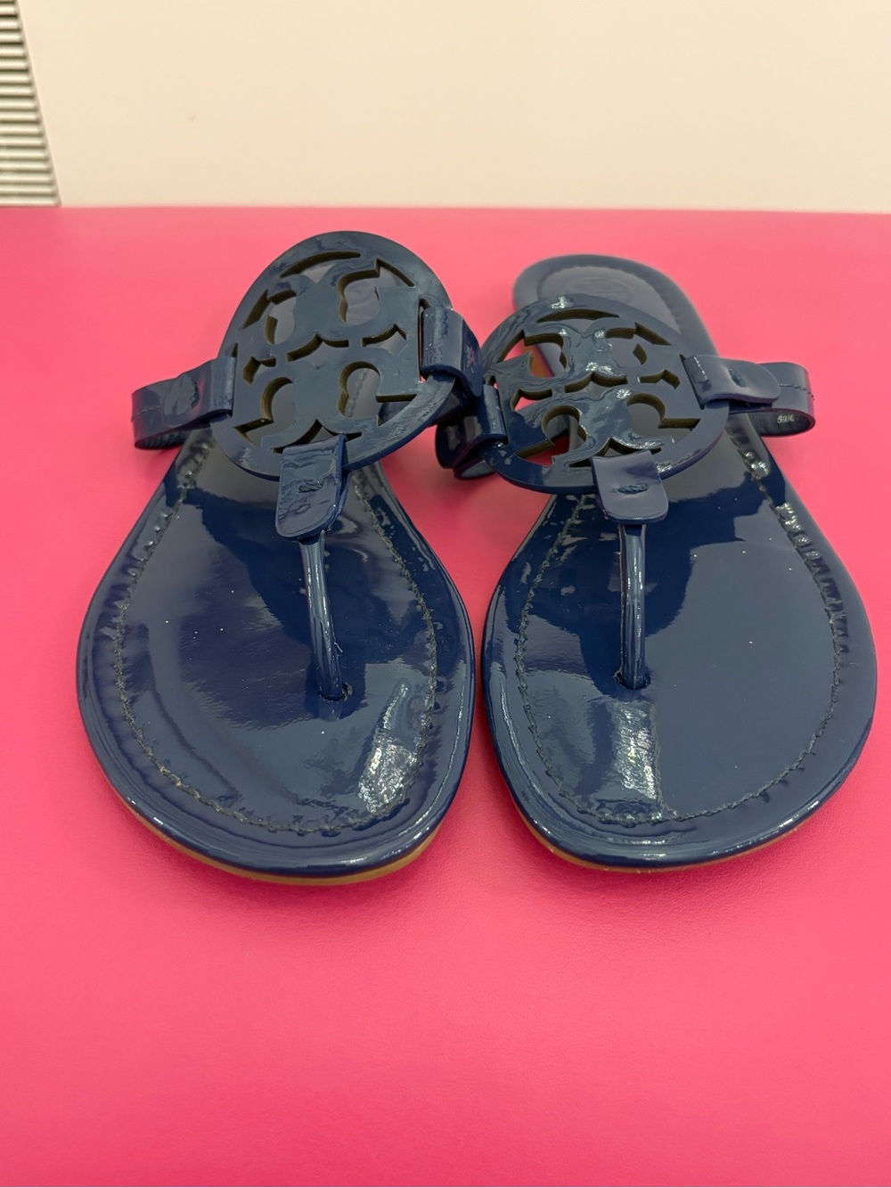 Tory Burch Navy Patent Miller Thong Sandals